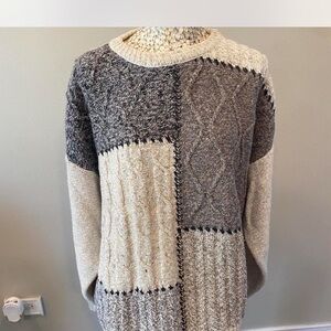 Old Glory Patchwork Knit Sweater - Black and Cream Vintage 90s